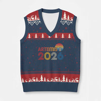 2026 Lunar Mission Retro Sunset V-Neck Knit Sweater Vest Vintage Space Exploration Astronomy Enthusiasts Sci-Fi Lovers