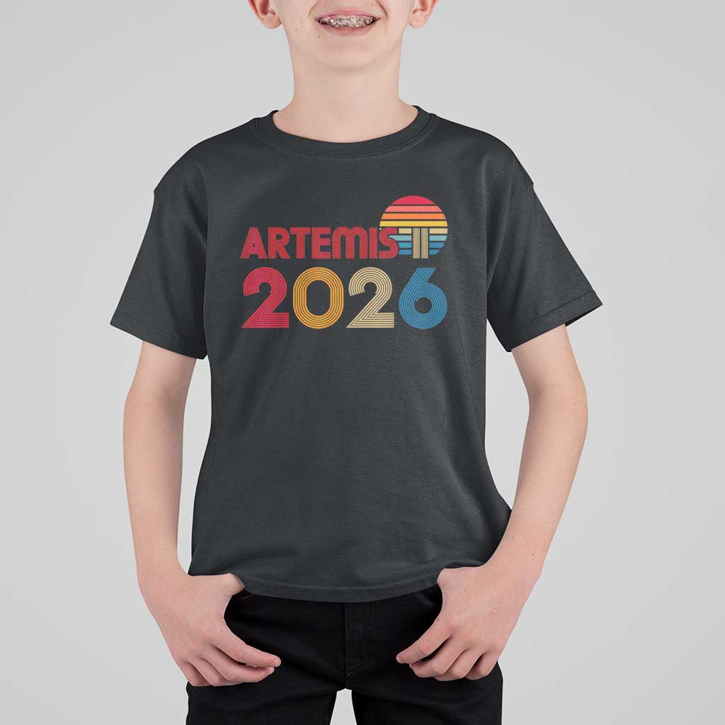 2026 Lunar Mission Retro Sunset T Shirt For Kid Vintage Space Exploration Astronomy Enthusiasts Sci-Fi Lovers