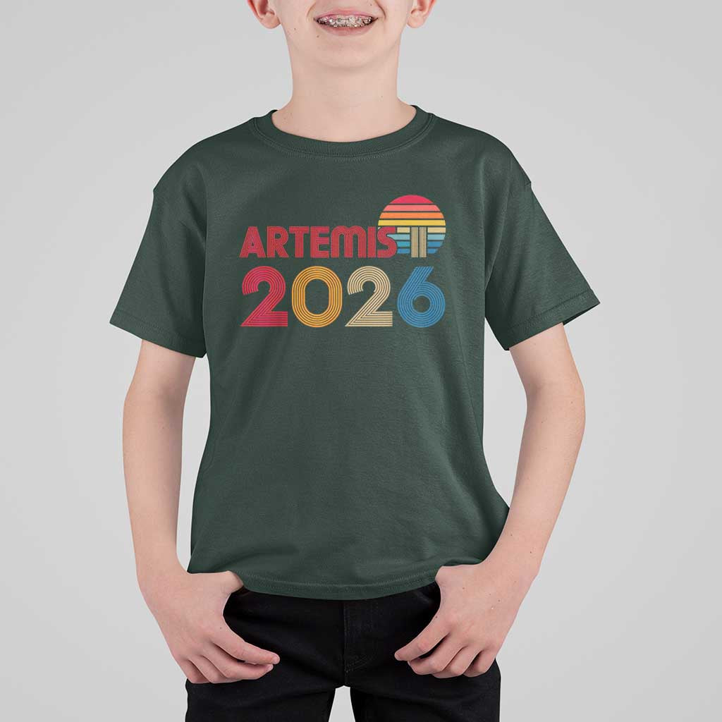 2026 Lunar Mission Retro Sunset T Shirt For Kid Vintage Space Exploration Astronomy Enthusiasts Sci-Fi Lovers