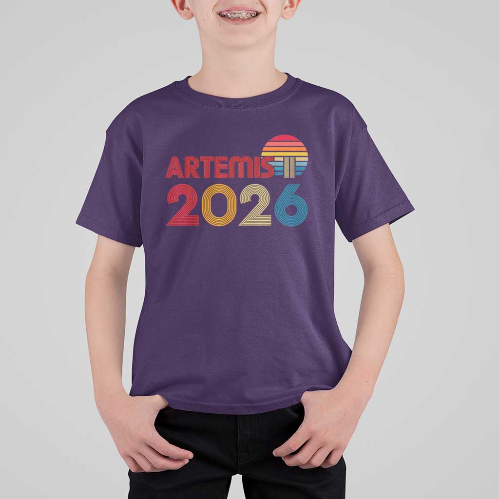 2026 Lunar Mission Retro Sunset T Shirt For Kid Vintage Space Exploration Astronomy Enthusiasts Sci-Fi Lovers