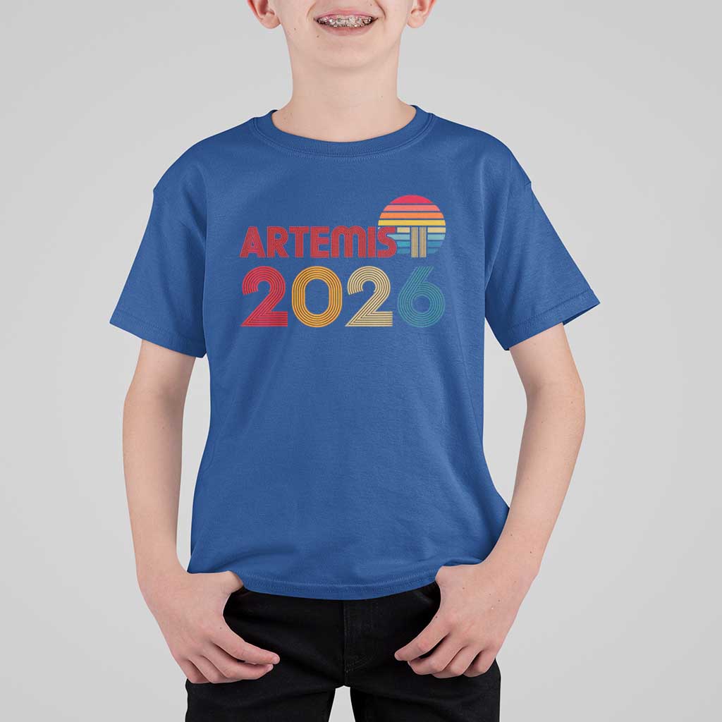 2026 Lunar Mission Retro Sunset T Shirt For Kid Vintage Space Exploration Astronomy Enthusiasts Sci-Fi Lovers