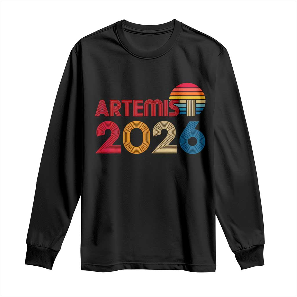 2026 Lunar Mission Retro Sunset Long Sleeve Shirt Vintage Space Exploration Astronomy Enthusiasts Sci-Fi Lovers