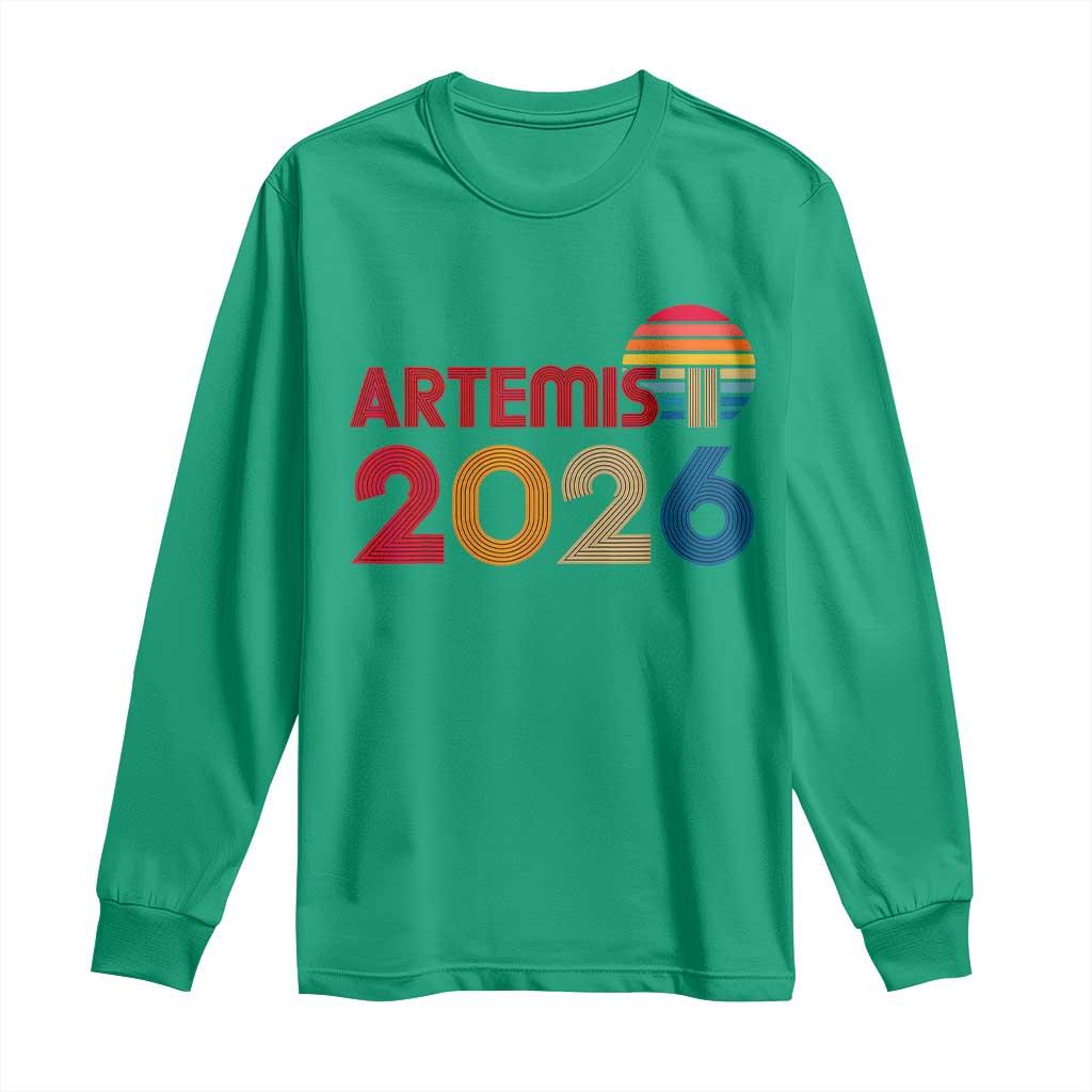 2026 Lunar Mission Retro Sunset Long Sleeve Shirt Vintage Space Exploration Astronomy Enthusiasts Sci-Fi Lovers