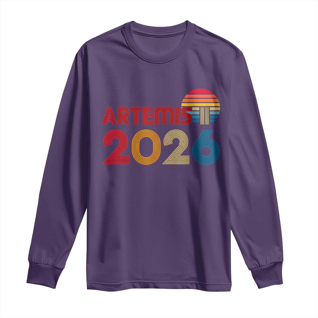 2026 Lunar Mission Retro Sunset Long Sleeve Shirt Vintage Space Exploration Astronomy Enthusiasts Sci-Fi Lovers
