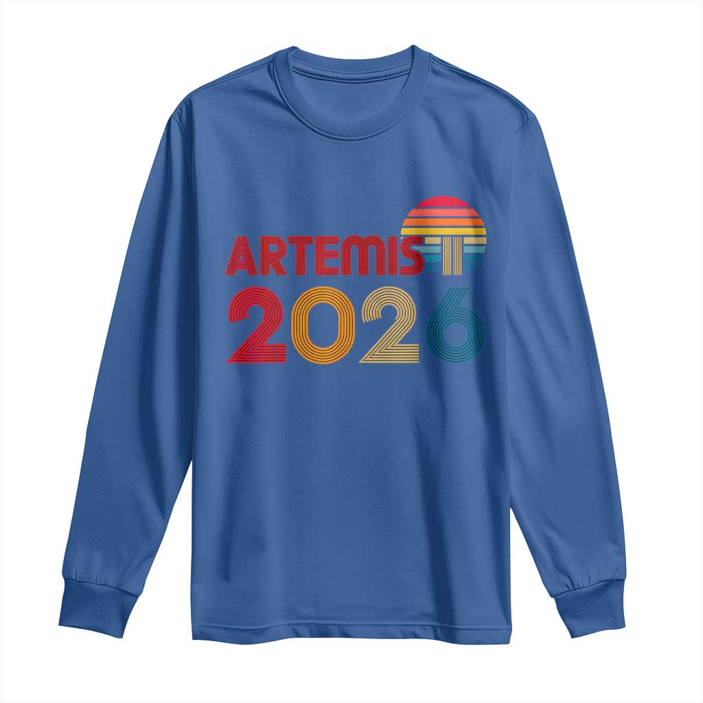2026 Lunar Mission Retro Sunset Long Sleeve Shirt Vintage Space Exploration Astronomy Enthusiasts Sci-Fi Lovers