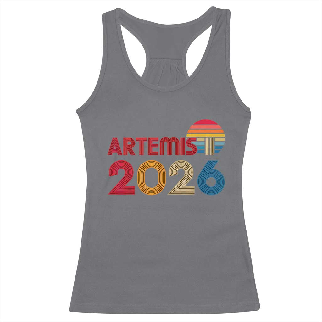 2026 Lunar Mission Retro Sunset Racerback Tank Top Vintage Space Exploration Astronomy Enthusiasts Sci-Fi Lovers