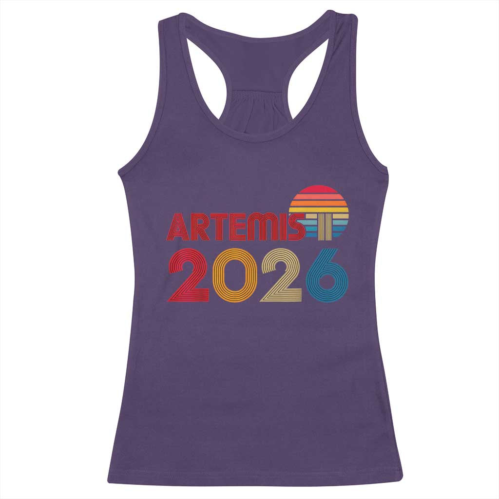2026 Lunar Mission Retro Sunset Racerback Tank Top Vintage Space Exploration Astronomy Enthusiasts Sci-Fi Lovers