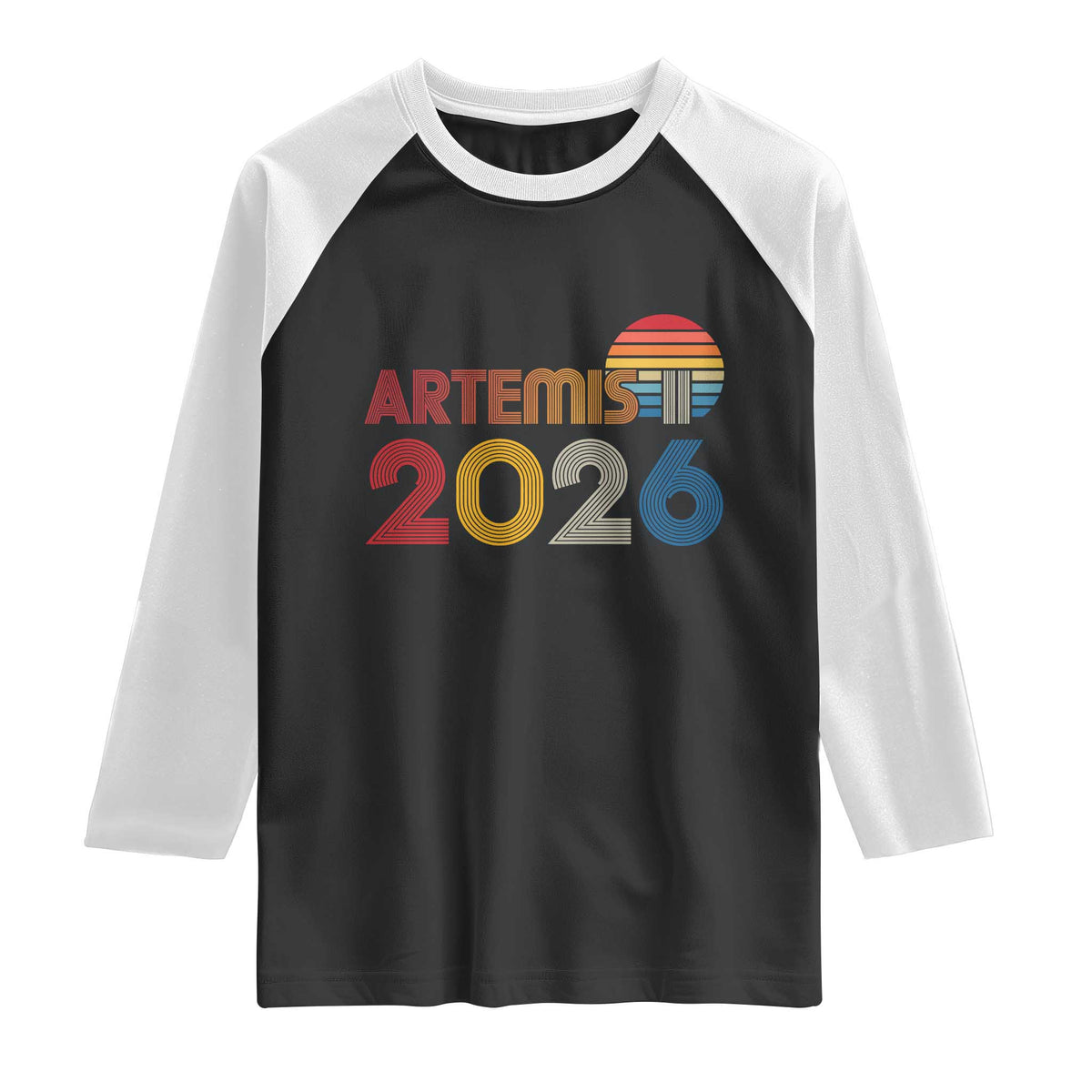 2026 Lunar Mission Retro Sunset Raglan Shirt Vintage Space Exploration Astronomy Enthusiasts Sci-Fi Lovers