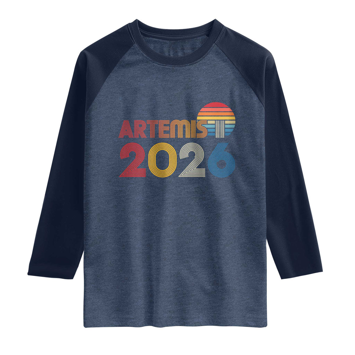 2026 Lunar Mission Retro Sunset Raglan Shirt Vintage Space Exploration Astronomy Enthusiasts Sci-Fi Lovers