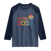 2026 Lunar Mission Retro Sunset Raglan Shirt Vintage Space Exploration Astronomy Enthusiasts Sci-Fi Lovers