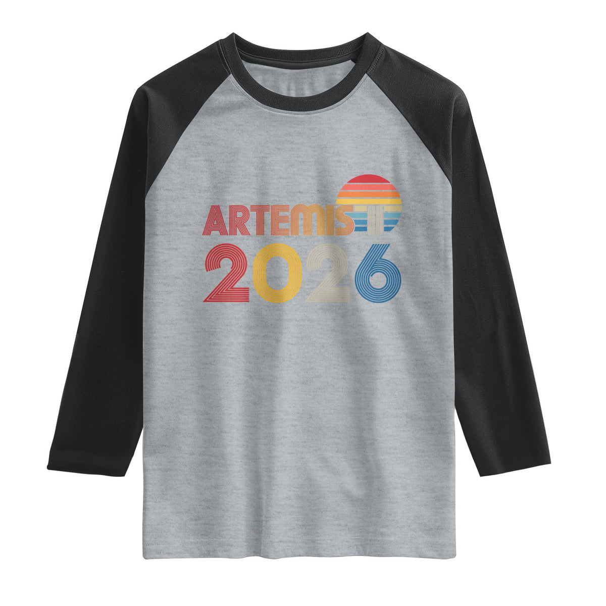 2026 Lunar Mission Retro Sunset Raglan Shirt Vintage Space Exploration Astronomy Enthusiasts Sci-Fi Lovers