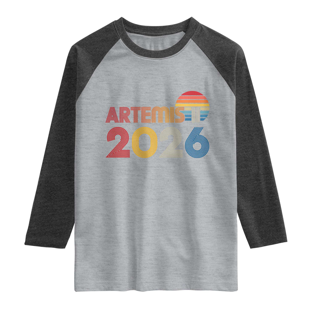 2026 Lunar Mission Retro Sunset Raglan Shirt Vintage Space Exploration Astronomy Enthusiasts Sci-Fi Lovers