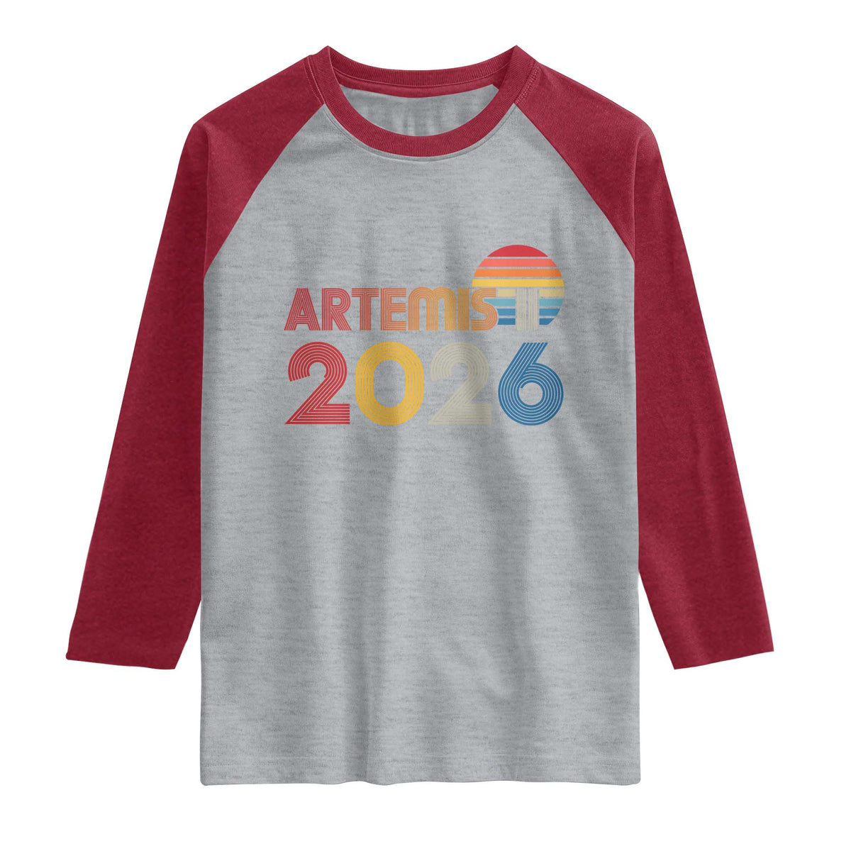 2026 Lunar Mission Retro Sunset Raglan Shirt Vintage Space Exploration Astronomy Enthusiasts Sci-Fi Lovers