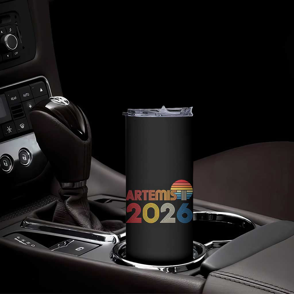 2026 Lunar Mission Retro Sunset Skinny Tumbler Vintage Space Exploration Astronomy Enthusiasts Sci-Fi Lovers