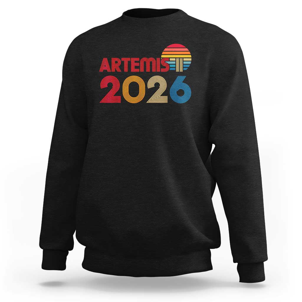 2026 Lunar Mission Retro Sunset Sweatshirt Vintage Space Exploration Astronomy Enthusiasts Sci-Fi Lovers
