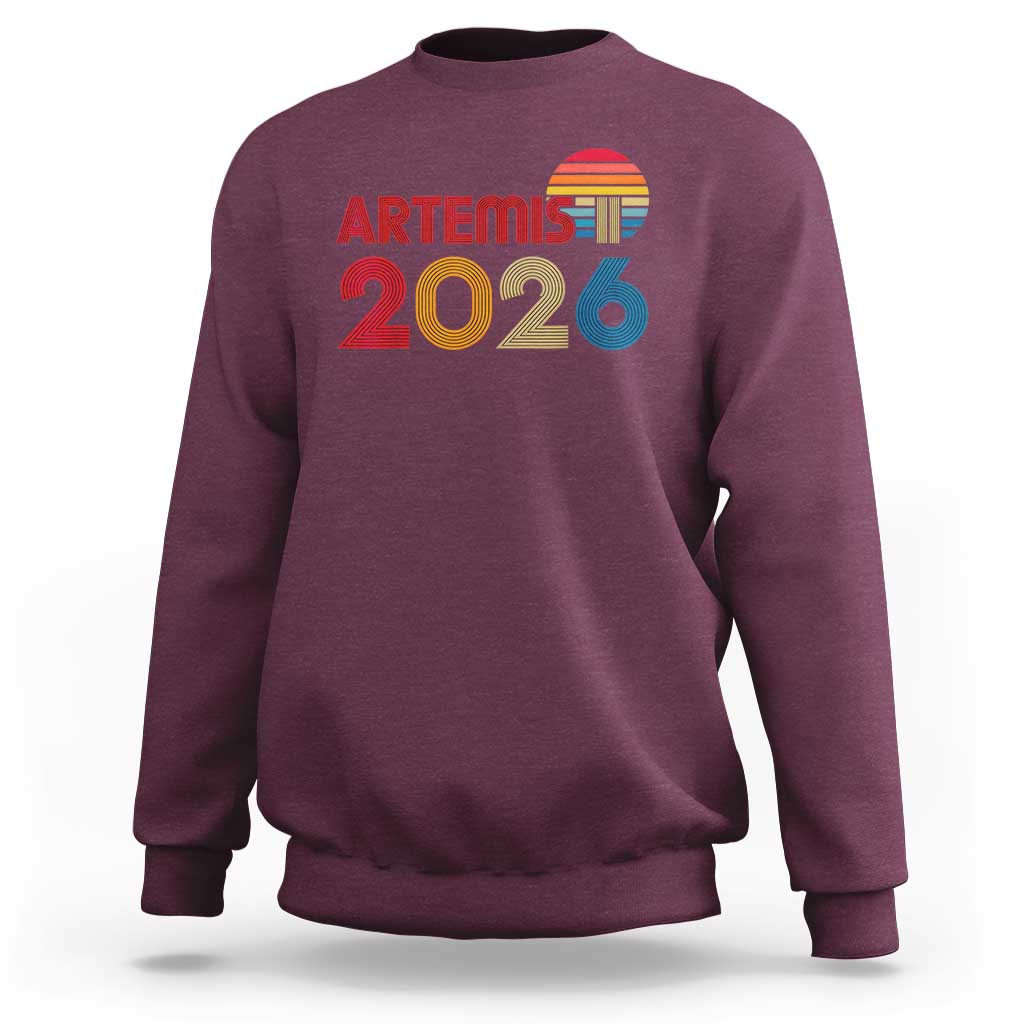 2026 Lunar Mission Retro Sunset Sweatshirt Vintage Space Exploration Astronomy Enthusiasts Sci-Fi Lovers