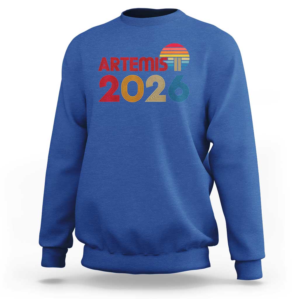 2026 Lunar Mission Retro Sunset Sweatshirt Vintage Space Exploration Astronomy Enthusiasts Sci-Fi Lovers