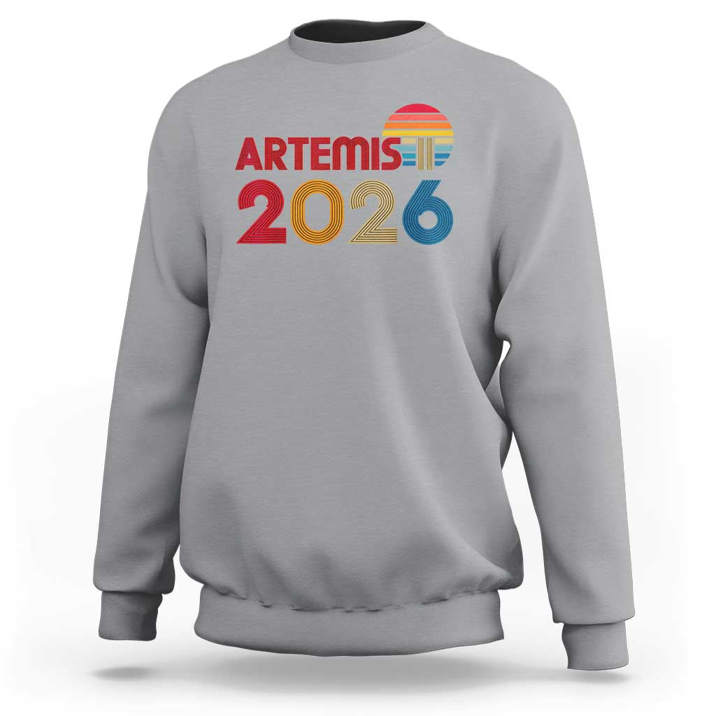 2026 Lunar Mission Retro Sunset Sweatshirt Vintage Space Exploration Astronomy Enthusiasts Sci-Fi Lovers