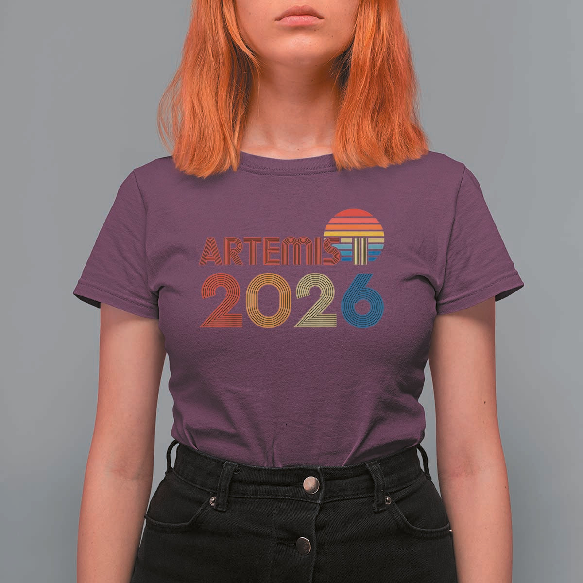 2026 Lunar Mission Retro Sunset T Shirt For Women Vintage Space Exploration Astronomy Enthusiasts Sci-Fi Lovers