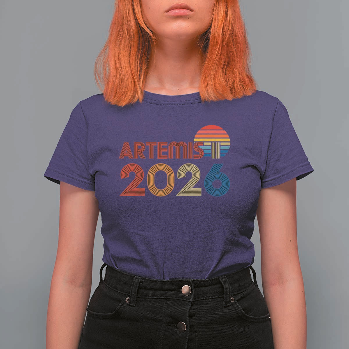 2026 Lunar Mission Retro Sunset T Shirt For Women Vintage Space Exploration Astronomy Enthusiasts Sci-Fi Lovers