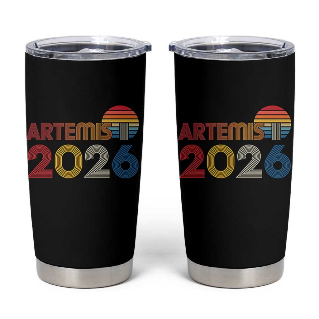 2026 Lunar Mission Retro Sunset Tumbler Cup Vintage Space Exploration Astronomy Enthusiasts Sci-Fi Lovers