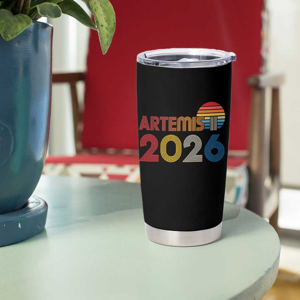 2026 Lunar Mission Retro Sunset Tumbler Cup Vintage Space Exploration Astronomy Enthusiasts Sci-Fi Lovers
