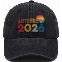 2026 Lunar Mission Retro Sunset Washed Cotton Baseball Cap Vintage Space Exploration Astronomy Enthusiasts Sci-Fi Lovers