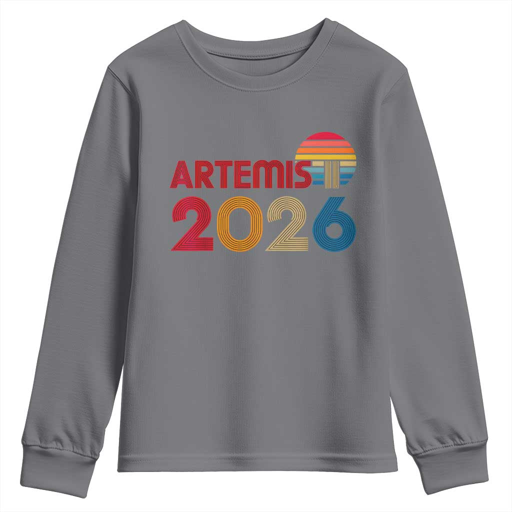 2026 Lunar Mission Retro Sunset Youth Sweatshirt Vintage Space Exploration Astronomy Enthusiasts Sci-Fi Lovers