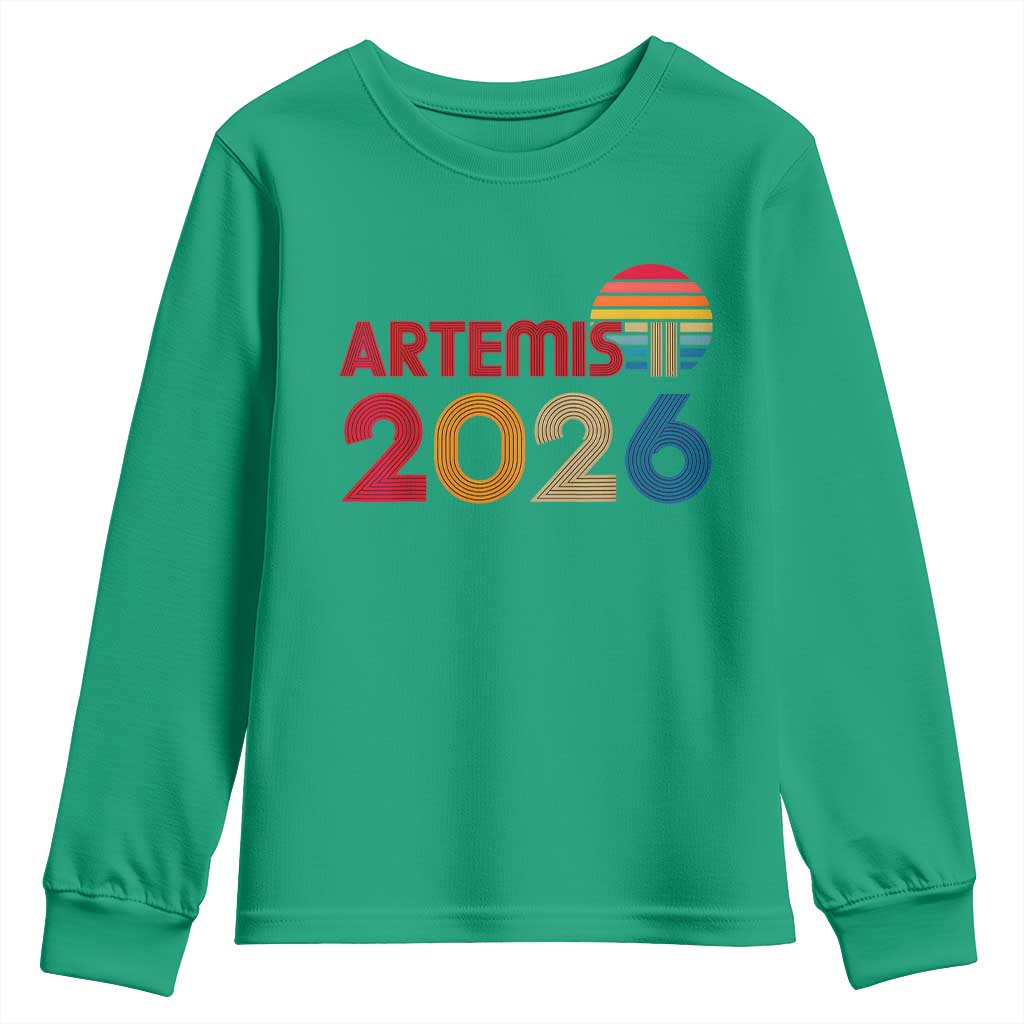 2026 Lunar Mission Retro Sunset Youth Sweatshirt Vintage Space Exploration Astronomy Enthusiasts Sci-Fi Lovers