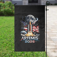 Patriotic 2026 Lunar Orbit Mission Rocket Launch Garden Flag American Flag n Moon Patriotic Space Astronomy Enthusiasts