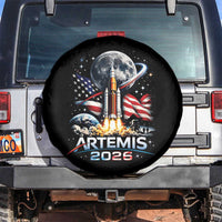 Patriotic 2026 Lunar Orbit Mission Rocket Launch Spare Tire Cover American Flag n Moon Patriotic Space Astronomy Enthusiasts