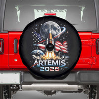 Patriotic 2026 Lunar Orbit Mission Rocket Launch Spare Tire Cover American Flag n Moon Patriotic Space Astronomy Enthusiasts