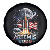 Patriotic 2026 Lunar Orbit Mission Rocket Launch Spare Tire Cover American Flag n Moon Patriotic Space Astronomy Enthusiasts