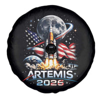 Patriotic 2026 Lunar Orbit Mission Rocket Launch Spare Tire Cover American Flag n Moon Patriotic Space Astronomy Enthusiasts
