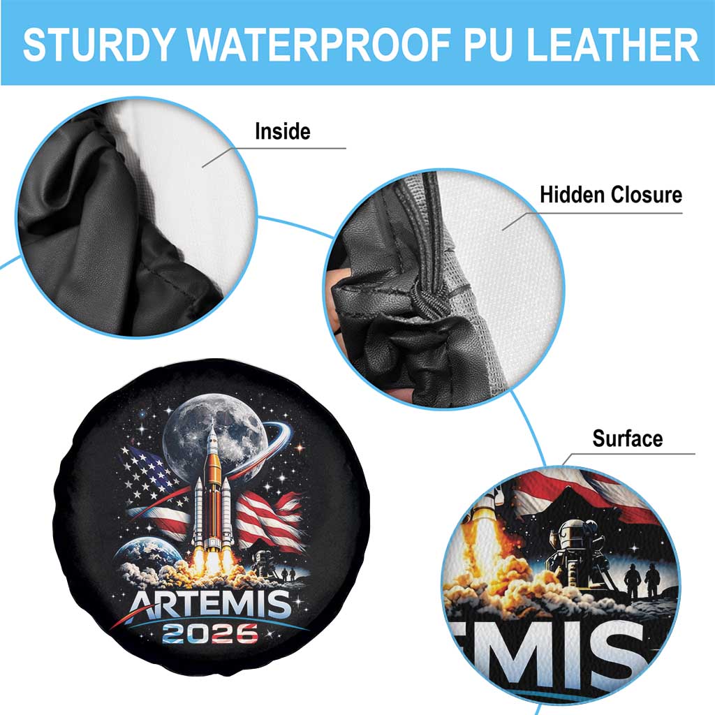 Patriotic 2026 Lunar Orbit Mission Rocket Launch Spare Tire Cover American Flag n Moon Patriotic Space Astronomy Enthusiasts