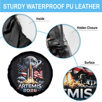 Patriotic 2026 Lunar Orbit Mission Rocket Launch Spare Tire Cover American Flag n Moon Patriotic Space Astronomy Enthusiasts