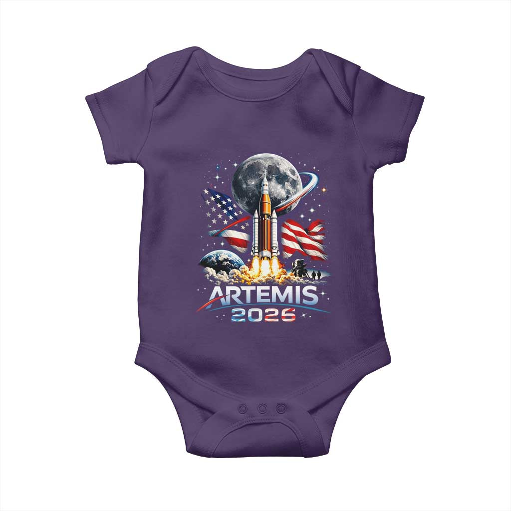 Patriotic 2026 Lunar Orbit Mission Rocket Launch Baby Onesie American Flag n Moon Patriotic Space Astronomy Enthusiasts TS02