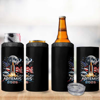 Patriotic 2026 Lunar Orbit Mission Rocket Launch 4 in 1 Can Cooler Tumbler American Flag n Moon Patriotic Space Astronomy Enthusiasts