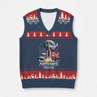 Patriotic 2026 Lunar Orbit Mission Rocket Launch V-Neck Knit Sweater Vest American Flag n Moon Patriotic Space Astronomy Enthusiasts TS02