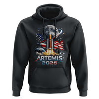 Patriotic 2026 Lunar Orbit Mission Rocket Launch Hoodie American Flag n Moon Patriotic Space Astronomy Enthusiasts TS02