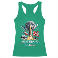 Patriotic 2026 Lunar Orbit Mission Rocket Launch Racerback Tank Top American Flag n Moon Patriotic Space Astronomy Enthusiasts TS02
