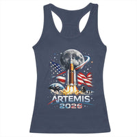 Patriotic 2026 Lunar Orbit Mission Rocket Launch Racerback Tank Top American Flag n Moon Patriotic Space Astronomy Enthusiasts TS02