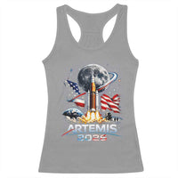 Patriotic 2026 Lunar Orbit Mission Rocket Launch Racerback Tank Top American Flag n Moon Patriotic Space Astronomy Enthusiasts TS02