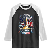 Patriotic 2026 Lunar Orbit Mission Rocket Launch Raglan Shirt American Flag n Moon Patriotic Space Astronomy Enthusiasts TS02