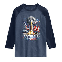 Patriotic 2026 Lunar Orbit Mission Rocket Launch Raglan Shirt American Flag n Moon Patriotic Space Astronomy Enthusiasts TS02
