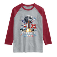 Patriotic 2026 Lunar Orbit Mission Rocket Launch Raglan Shirt American Flag n Moon Patriotic Space Astronomy Enthusiasts TS02