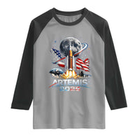 Patriotic 2026 Lunar Orbit Mission Rocket Launch Raglan Shirt American Flag n Moon Patriotic Space Astronomy Enthusiasts TS02