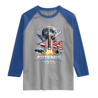 Patriotic 2026 Lunar Orbit Mission Rocket Launch Raglan Shirt American Flag n Moon Patriotic Space Astronomy Enthusiasts TS02