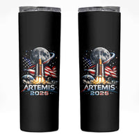 Patriotic 2026 Lunar Orbit Mission Rocket Launch Skinny Tumbler American Flag n Moon Patriotic Space Astronomy Enthusiasts