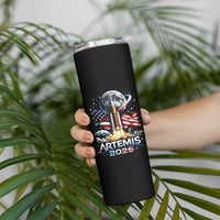 Patriotic 2026 Lunar Orbit Mission Rocket Launch Skinny Tumbler American Flag n Moon Patriotic Space Astronomy Enthusiasts